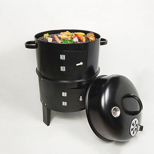 Outdoor Double-Layer Steel Grill Charcoal Wood Fired Stove - Black