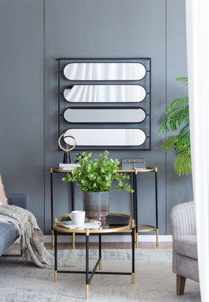 Large 4 Oval Wall Mirror With Square Frame, Home Decor For Living Room, Bedroom, Entryway, Office - Black
