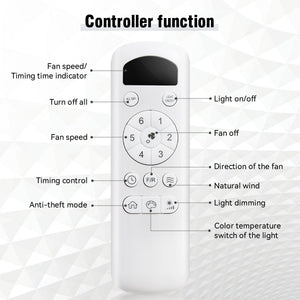 Ceiling Fan With 3 Color Dimmable 5 Blades Remote Control Reversible DC Motor And LED Light - Black