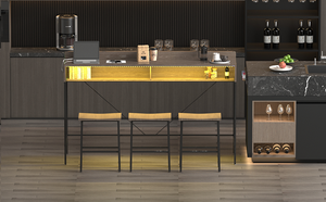 59 Inch Bar Table with Stools and LED Light