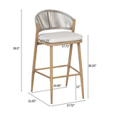 Outdoor 30.25' Bar Height Aluminum Frame Counter Stools with Scallop-shaped Backrest & Water-resistant CushionsSet of 2Maple Finish