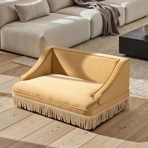 Duchess 33' Medium Princess Pet Bed Sofa with Fringe Skirt, Gold Yellow Performance Velvet