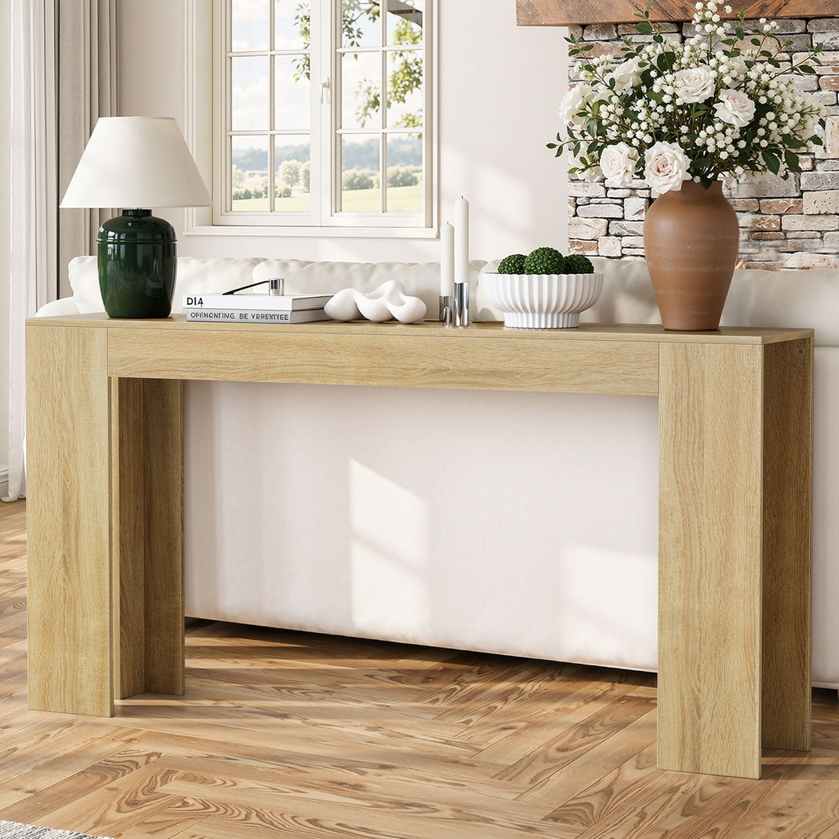 Farmhouse Style Extra Long Walnut Console Table