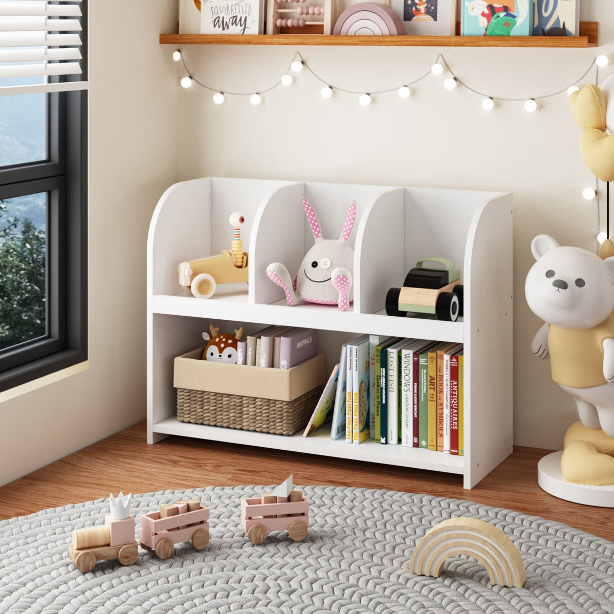 White Bookcase with 4 Compartments - Storage Shelf for Toys and Books
