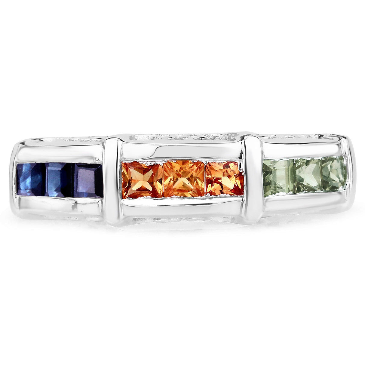 1.08 Carat Genuine Multi Sapphire .925 Sterling Silver Ring