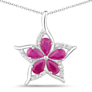 1.37 Carat Genuine Ruby and White Zircon .925 Sterling Silver Pendant