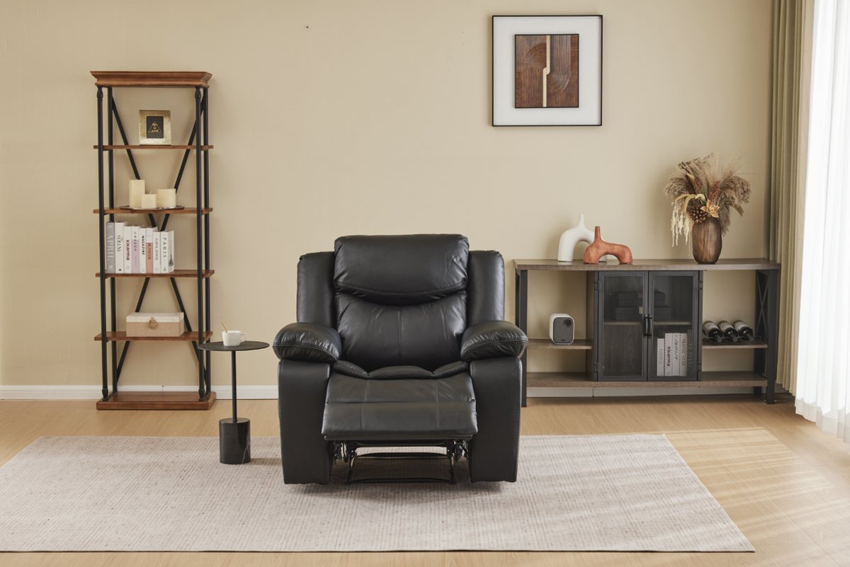 Black Air Leather Recliner Chair with Vibration and Heating - Black
