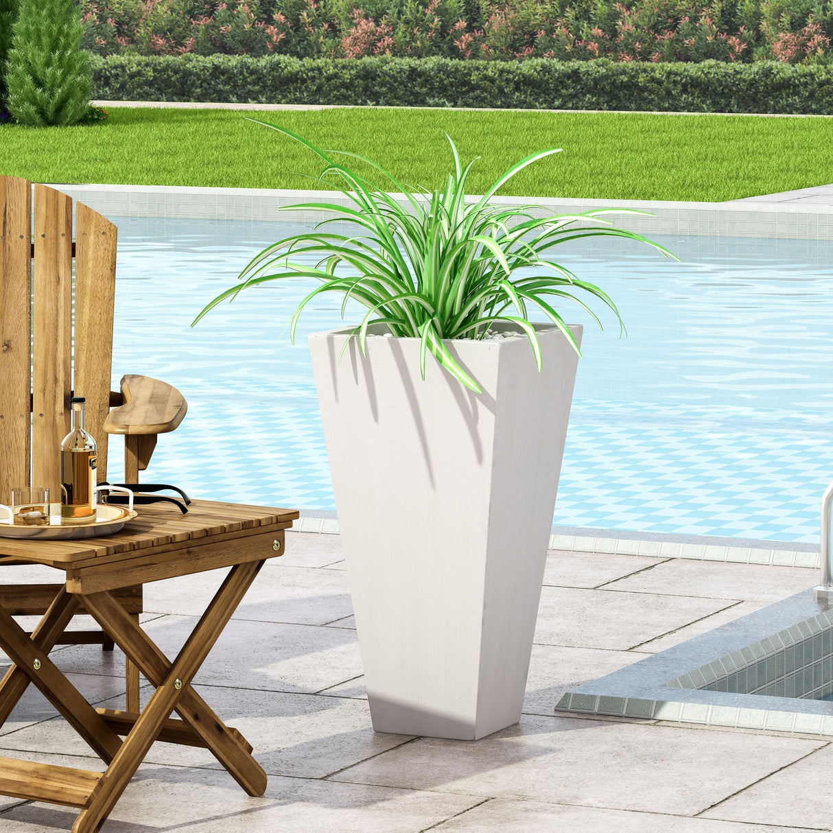 13" Outdoor Modern MGO Small Cast Stone Planter Matte White