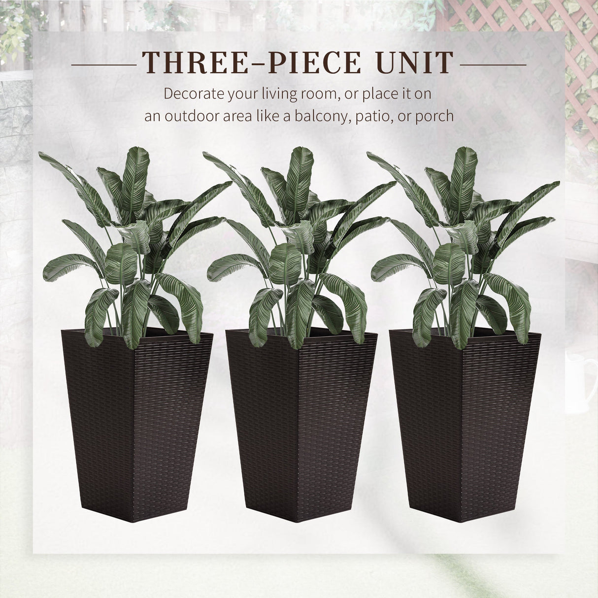 Outsunny set of 3 tall planters with drainage hole, outdoor flower pots, indoor planters for porch, front door, entryway, patio and deck