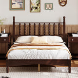 Full Size Wood Platform Bed with Gourd Shaped Headboard, Walnut