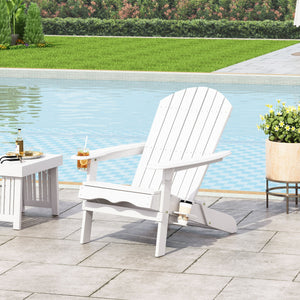 Zenithia Outdoor Foldable Adirondack Chair with 2 Cup Holders - White