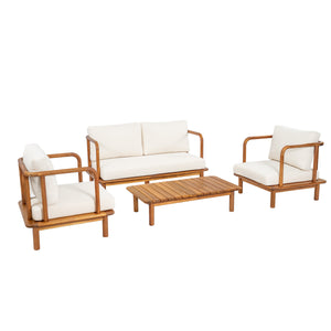 Canape 4-Pieces Acacia Conversation Set with Cream Cushion, Teak