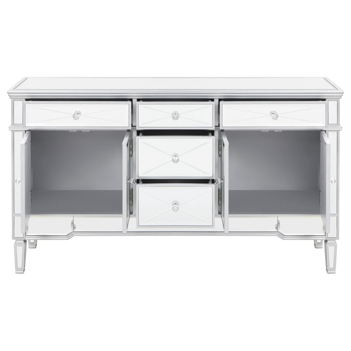 Duchess 5-drawer Mirrored Storage Accent Cabinet Silver