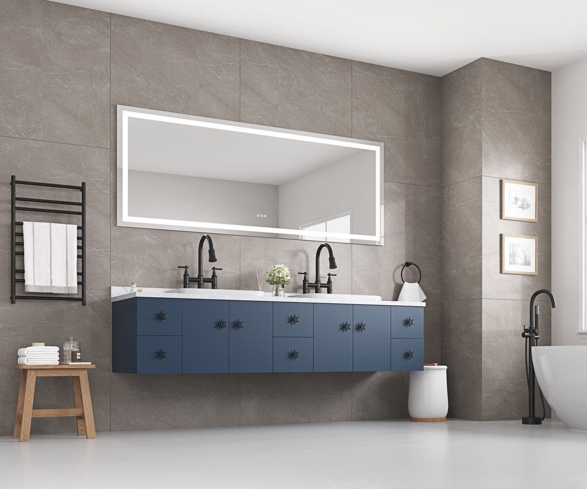 72" LED Bathroom Mirror with Dimmable Anti-Fog Lighting - Aluminum & Glass