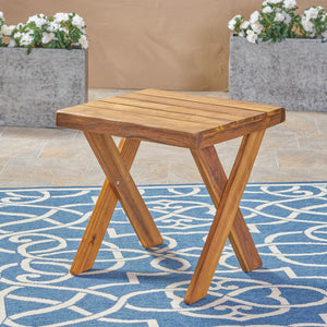 Passion Outdoor Side Table With Cross Base And Slatted Top - Teak