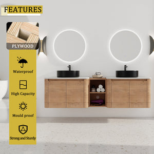 72" Wall-Mounted Bathroom Vanity With Ceramic Art Sink