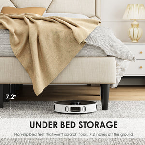 Queen Bed Frame with Linen Storage Headboard in Beige