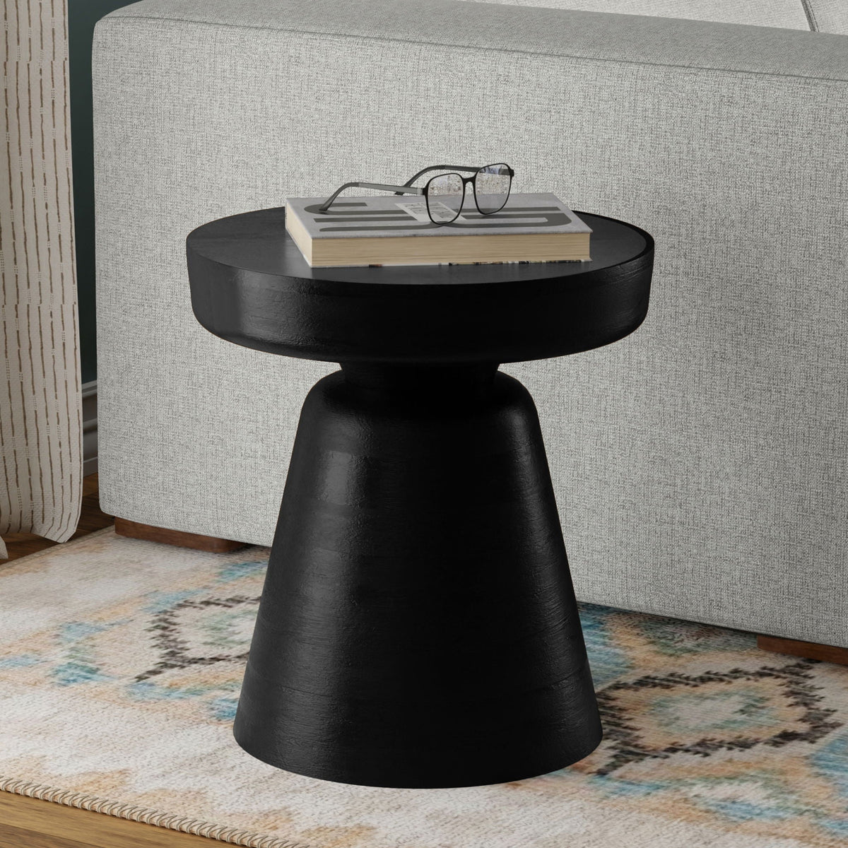 Handcrafted Mango Wood Accent Table with Sculptural Design - Multiple Colors