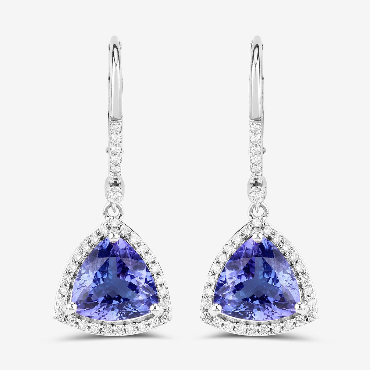 4.61 Carat Genuine Tanzanite and White Diamond 14K White Gold Earrings