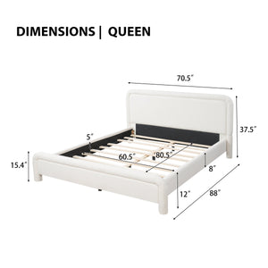 Queen Size Upholstered Platform Bed Frame with Curved Headboard