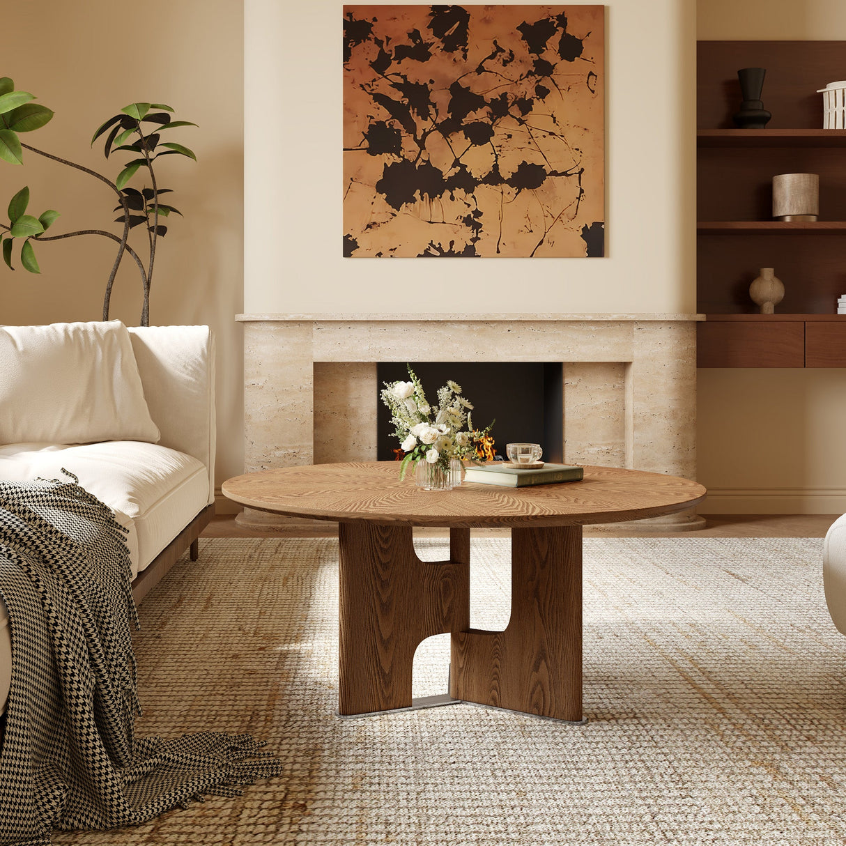 Rustic Ash Wood Veneer Coffee Table
