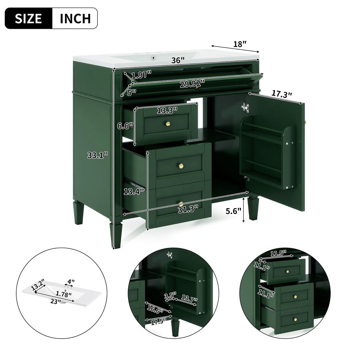 Bathroom Vanity With Top Sink, 2 Drawers and Tip Out Drawer