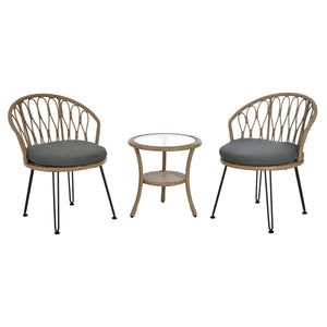 U_STYLE Outdoor Leisure Set with 2 Rattan Chairs & Glass Table