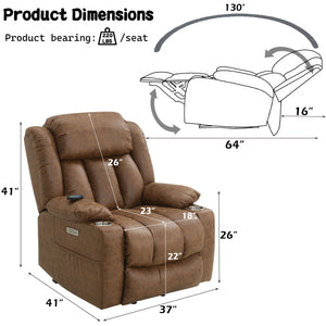 Aire Power Motion Recliner with Lift Heating Massage Function - Brown