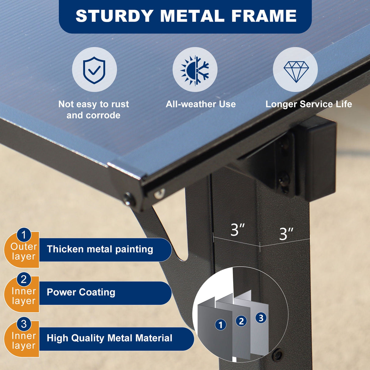Wall Mounted Outdoor Pergola Gazebo, Heavy Duty Metal Awning With Roof