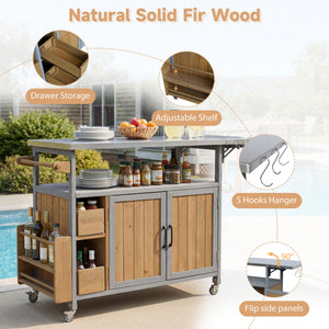 54.33" Farmhouse Rolling Outdoor Kitchen Cart
