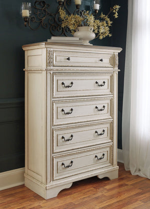 Realyn - Five Drawer Chest - White / Brown / Beige
