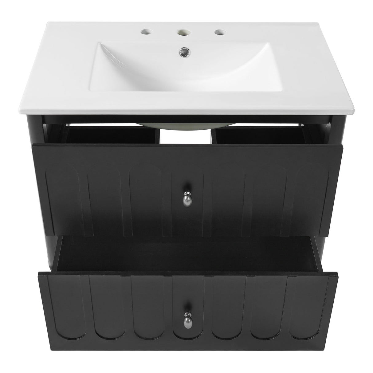 Floating Bathroom Vanity With Oval Knobs & Round Edge, Soft Close Drawer Slides