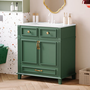 Bathroom Vanity with Sink and Storage Cabinet - White, Blue, or Dark Green