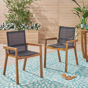 Belfast Dining Chair With Acacia Wood Frame And Seating (Set of 2)