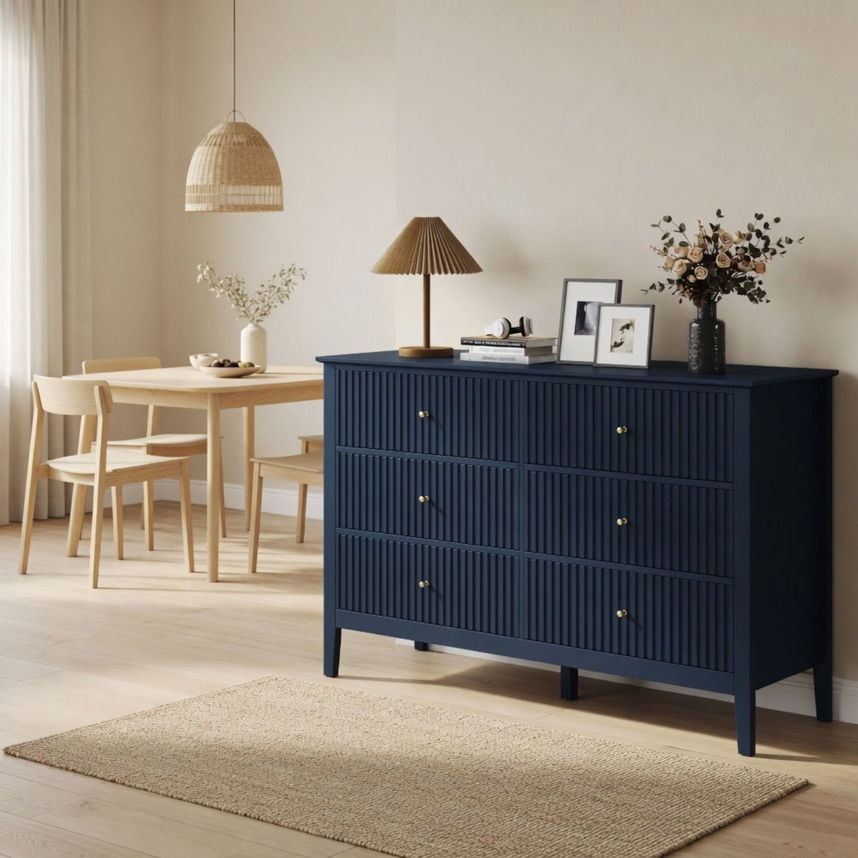 Modern 6 Drawer Fluted Dresser