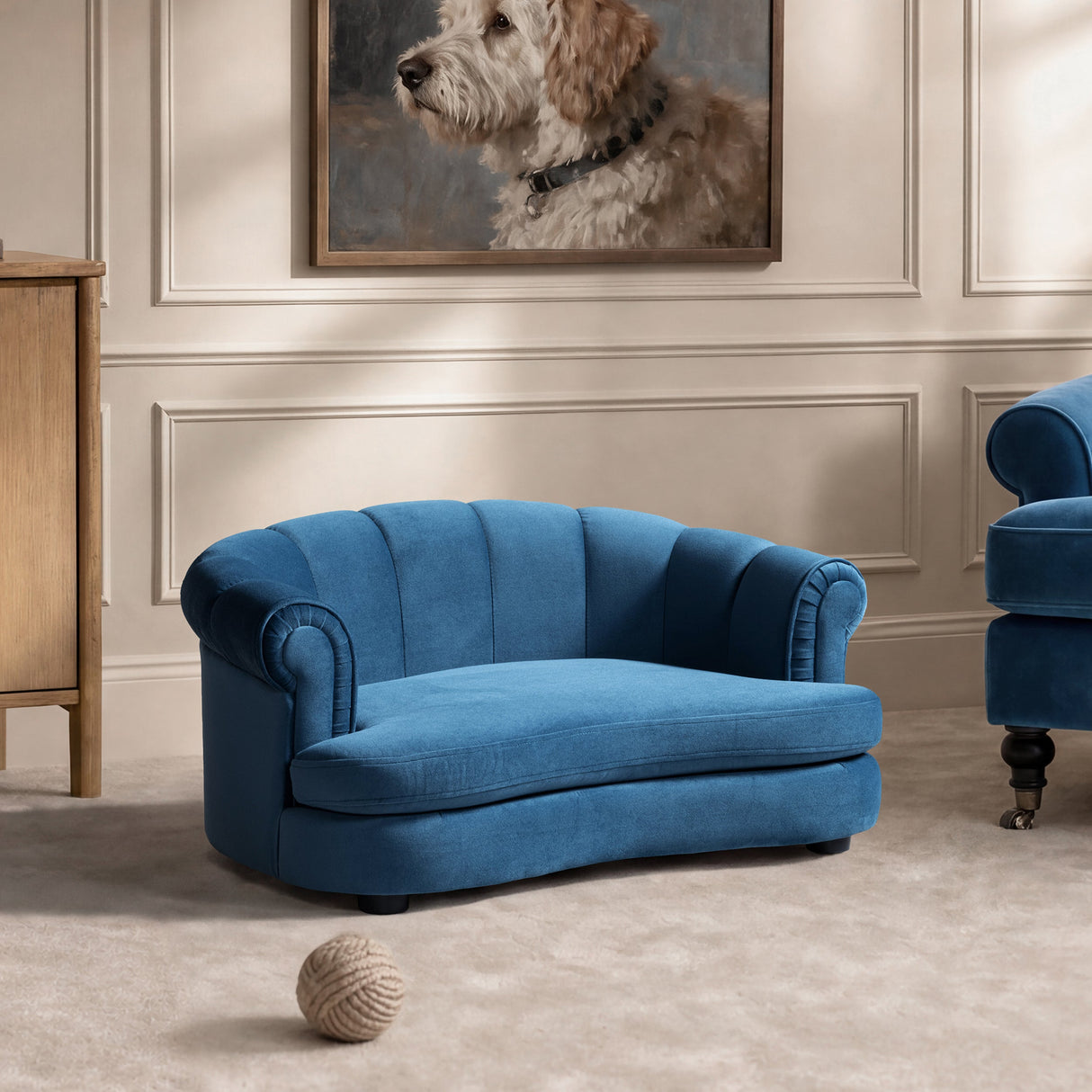 Halle 35.5" Rolled Arm Channel-Tufted Dog Sofa Bed, Medium, Satin