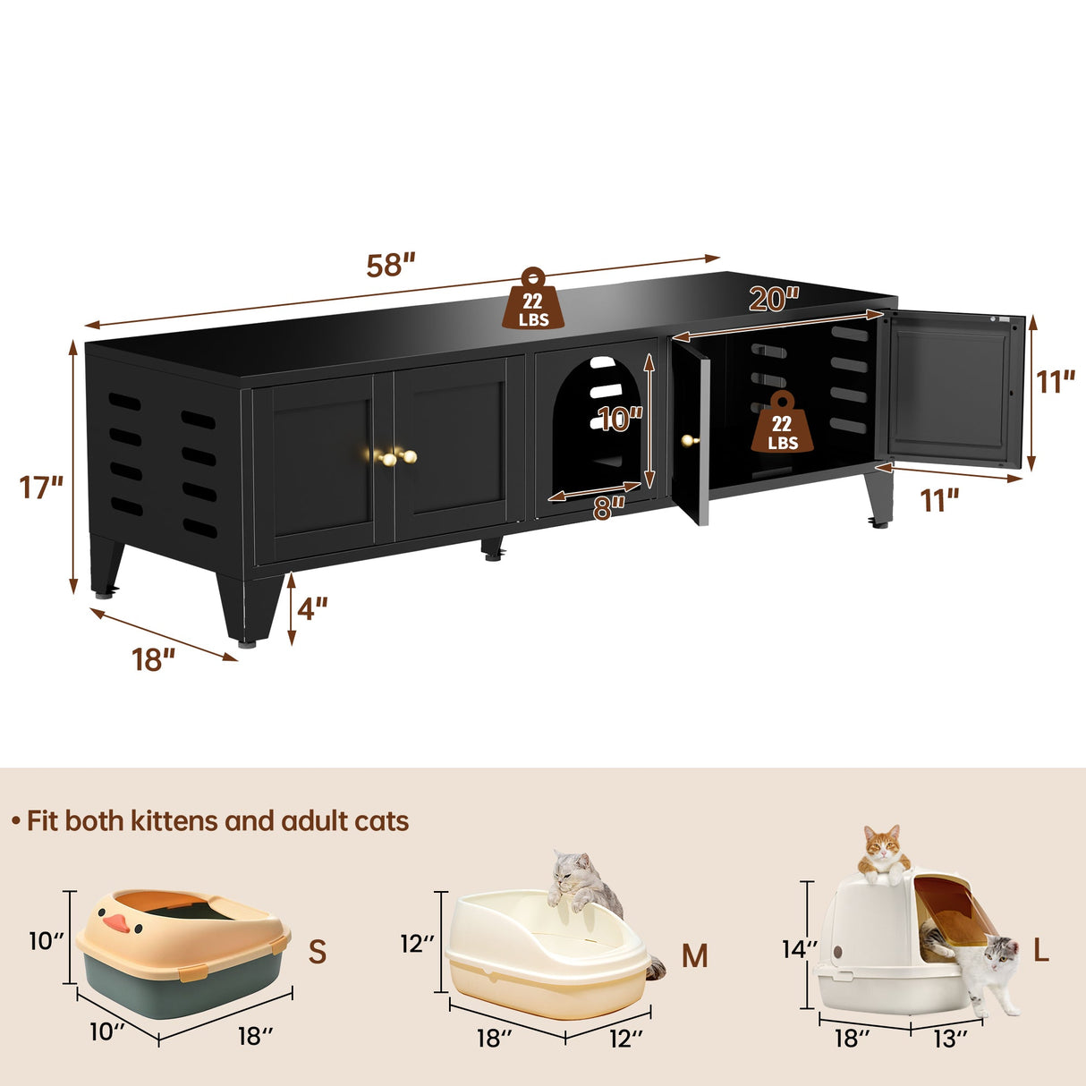 58" Metal Cat Litter Box Enclosure