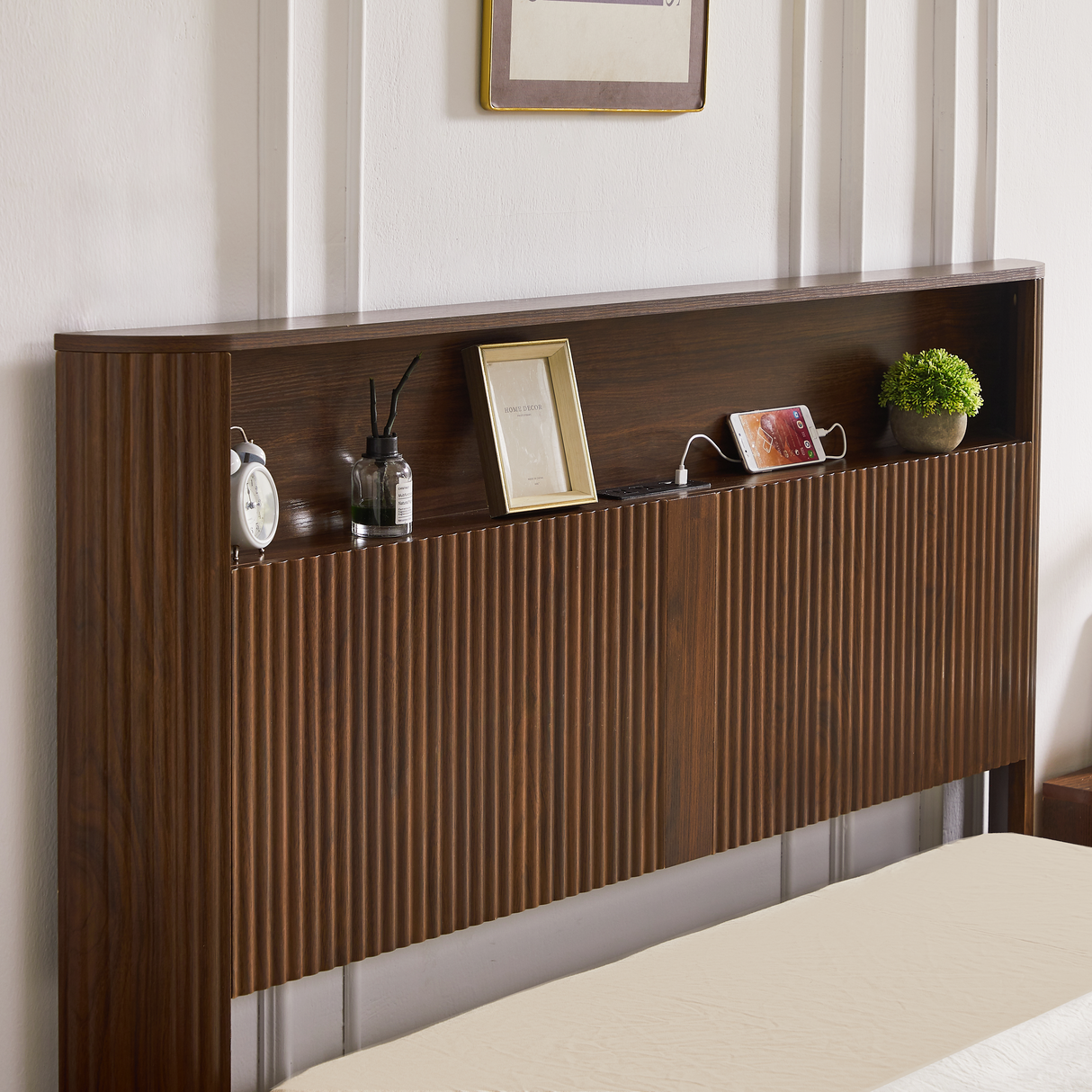 Full Extra Long Bed Frame with Storage Headboard