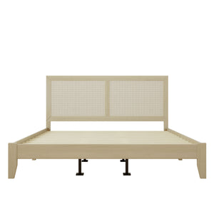 Solid Wood Platform California King Bed With Rattan