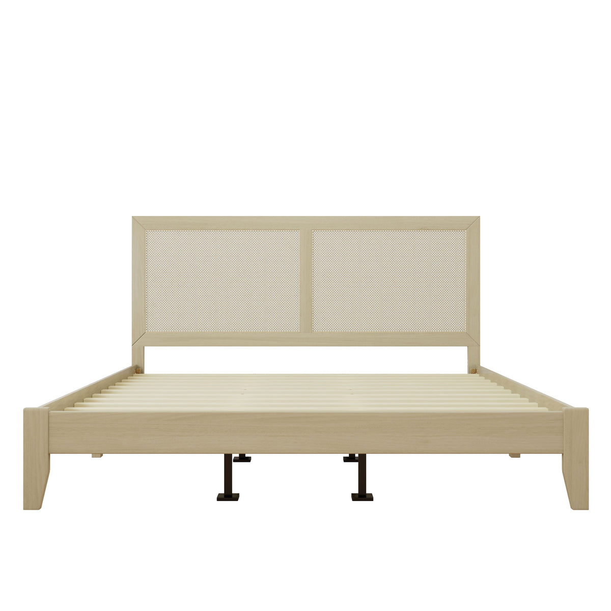 Solid Wood Platform King Bed With Rattan
