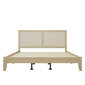 Solid Wood Platform King Bed With Rattan