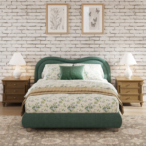 Queen Size Upholstered Platform Bed Frame with Rounded Corners Curved Headboard