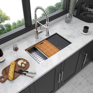 Workstation Kitchen Sink 30" x 18" x 10" Single Bowl Undermount - Gunmetal Black