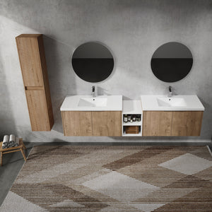 84" Wall-Mounted Bathroom Vanity With Sink and Side Cabinet