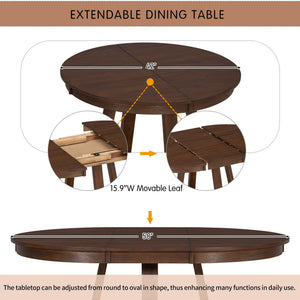 Dining Set With Leaf Round Table And 4 Upholstered Chairs