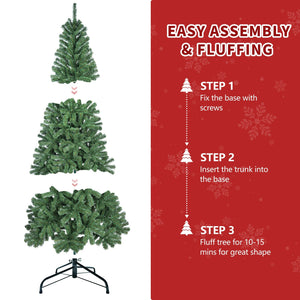 7FT Artificial Christmas Tree with Hinged Structure and Metal Stand - Green
