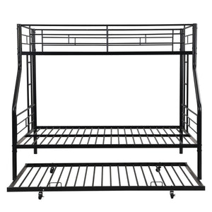Twin Over Full Modern Metal Bunk Bed With Trundle - Black