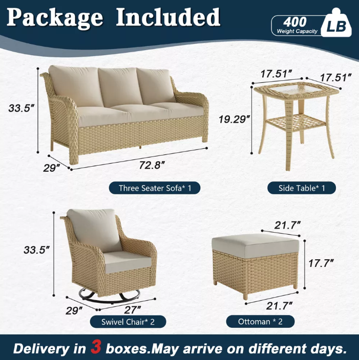 JB Yellow 6-Piece Outdoor Sofa Set with Swivel Chairs