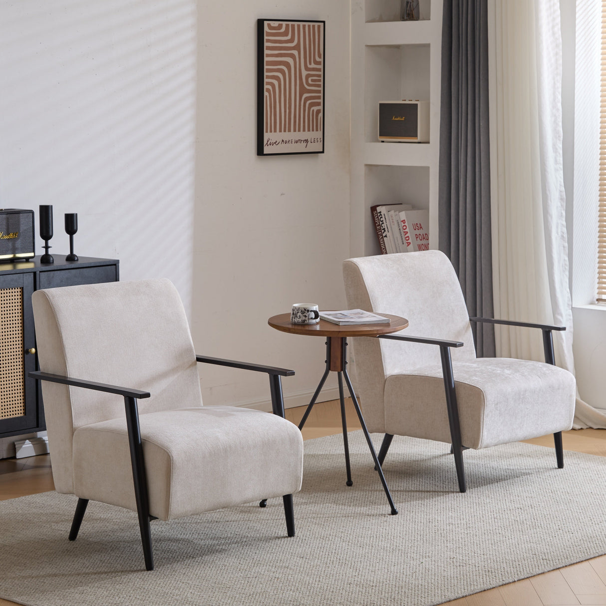 Modern Beige Lounge Chair Set with Polyester Upholstery and Metal Frame26.38' for Living RoomBedroomOffice