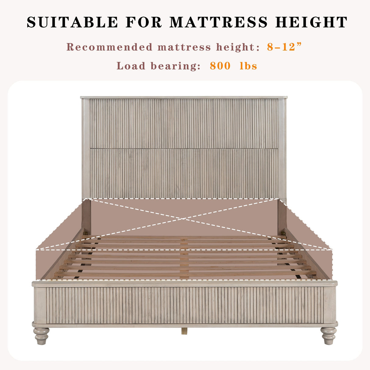 Solid Wood Queen Platform Bed Frame with Tall Headboard